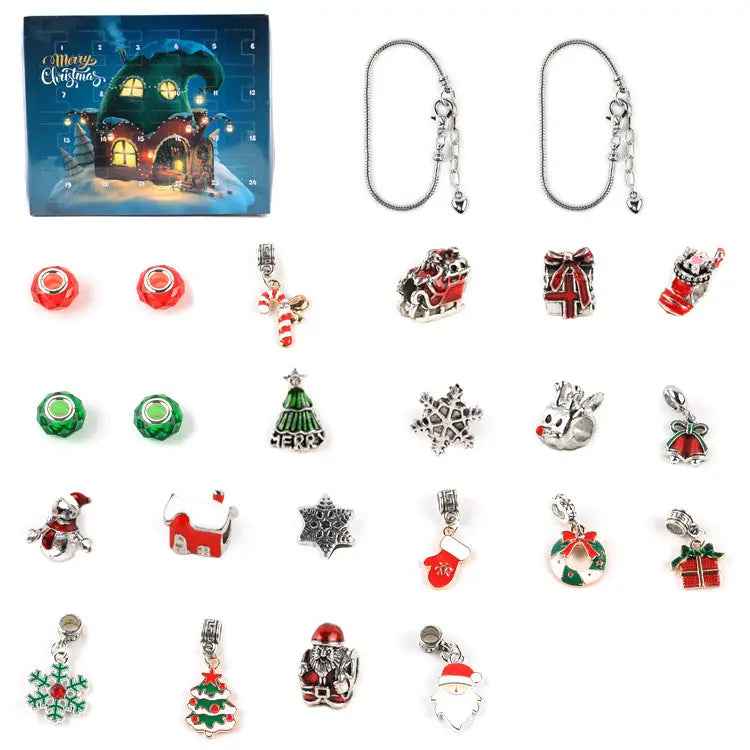 Christmas Charm Surprise Blind Box Charm Bracelet/Necklace 24 Calendar Countdown Gift Box Bracelet DIY Charms