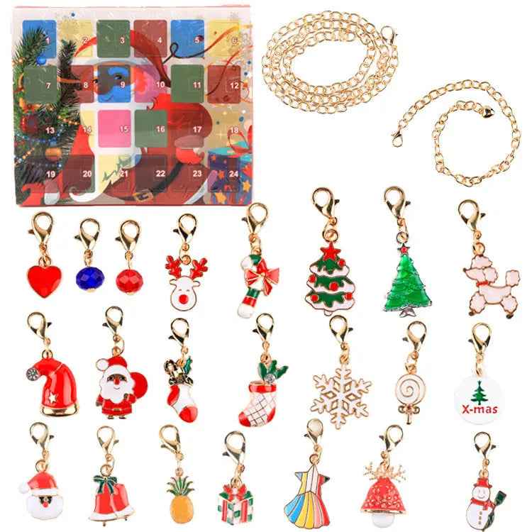 Christmas Charm Surprise Blind Box Charm Bracelet/Necklace 24 Calendar Countdown Gift Box Bracelet DIY Charms