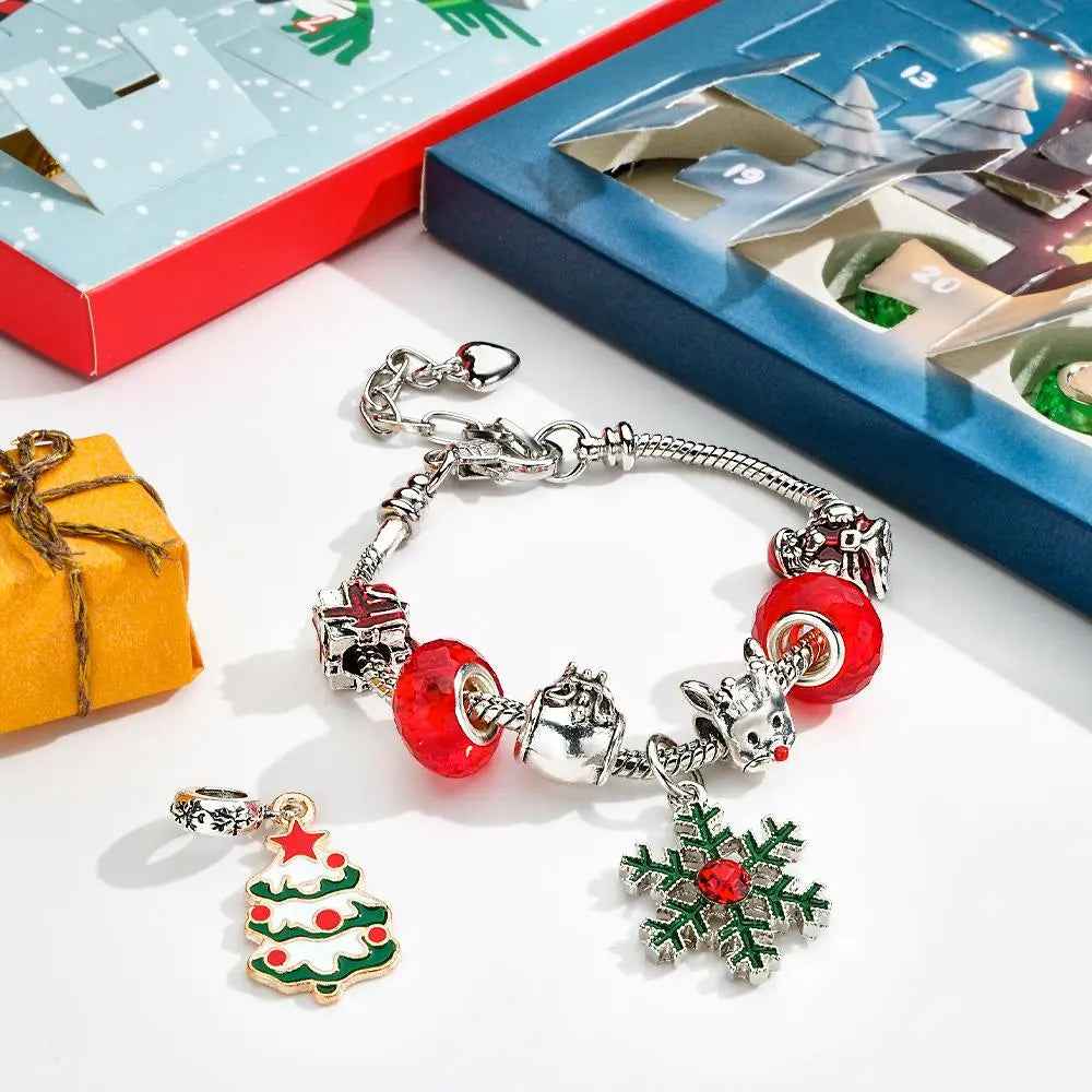 Christmas Charm Surprise Blind Box Charm Bracelet/Necklace 24 Calendar Countdown Gift Box Bracelet DIY Charms