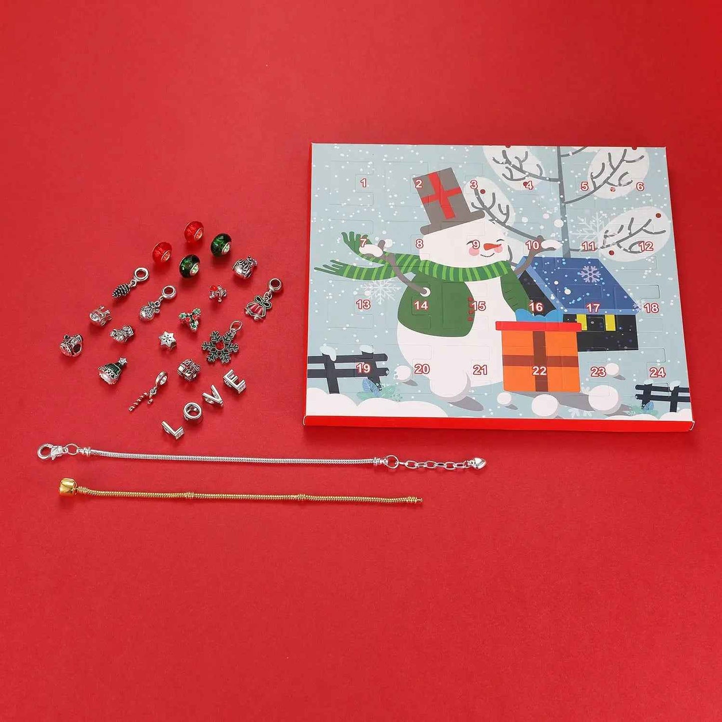 Christmas Charm Surprise Blind Box Charm Bracelet/Necklace 24 Calendar Countdown Gift Box Bracelet DIY Charms