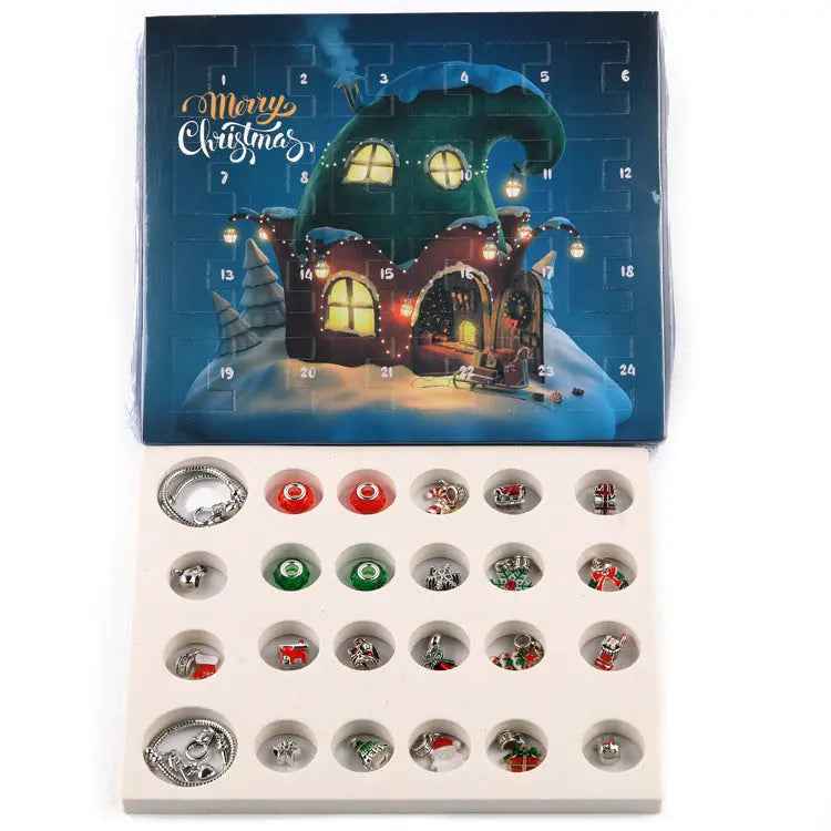 Christmas Charm Surprise Blind Box Charm Bracelet/Necklace 24 Calendar Countdown Gift Box Bracelet DIY Charms