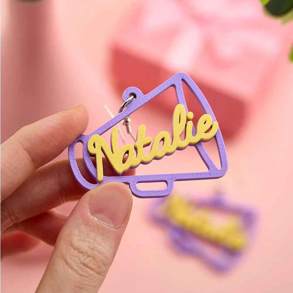 Custom 3D Printed Megaphone Earrings - Personalised Name Jewellery Gift - Customised Earrings