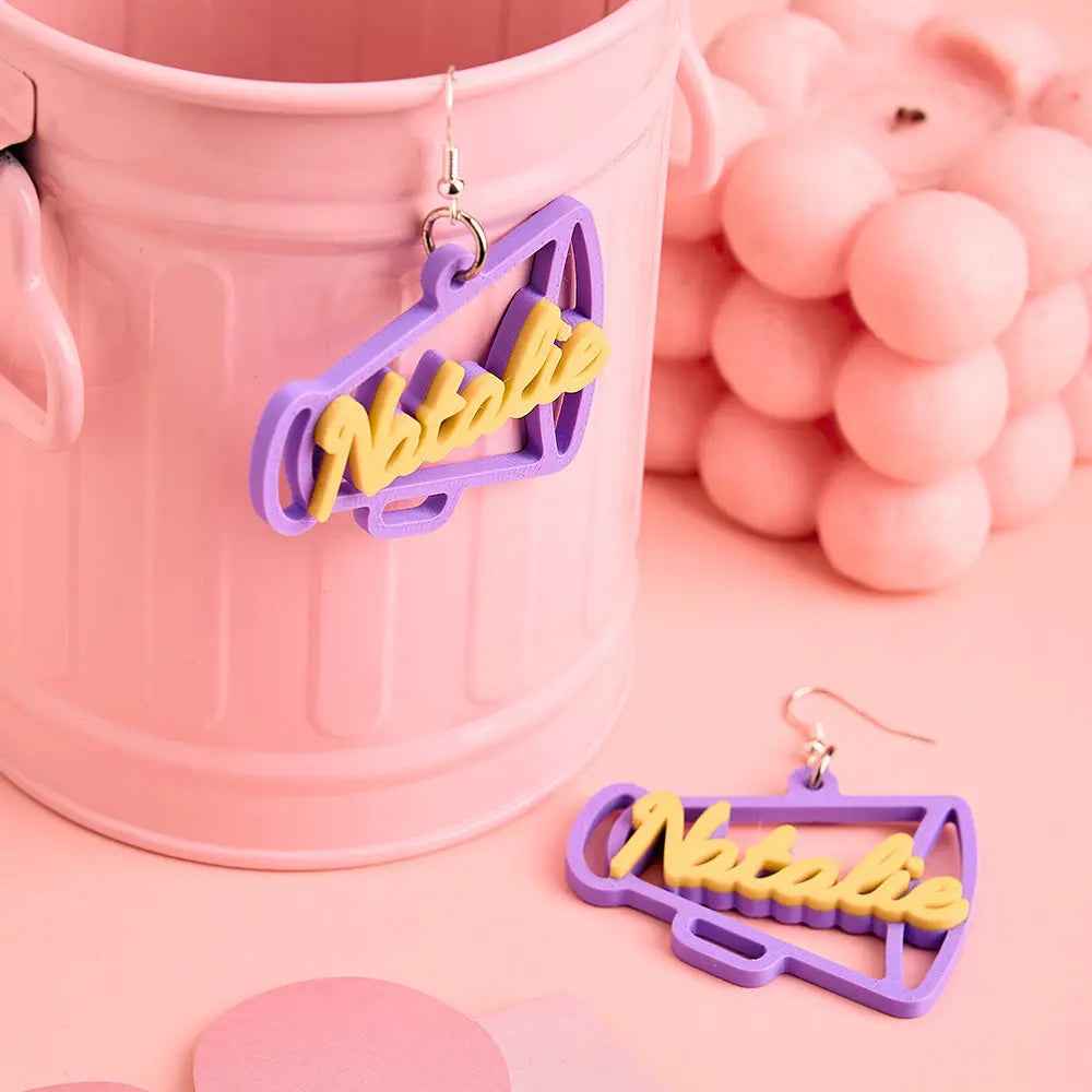 Custom 3D Printed Megaphone Earrings - Personalised Name Jewellery Gift - Customised Earrings