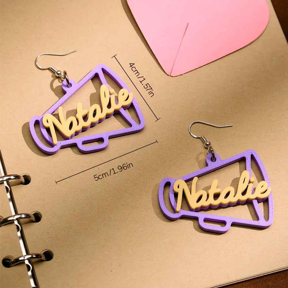 Custom 3D Printed Megaphone Earrings - Personalised Name Jewellery Gift - Customised Earrings