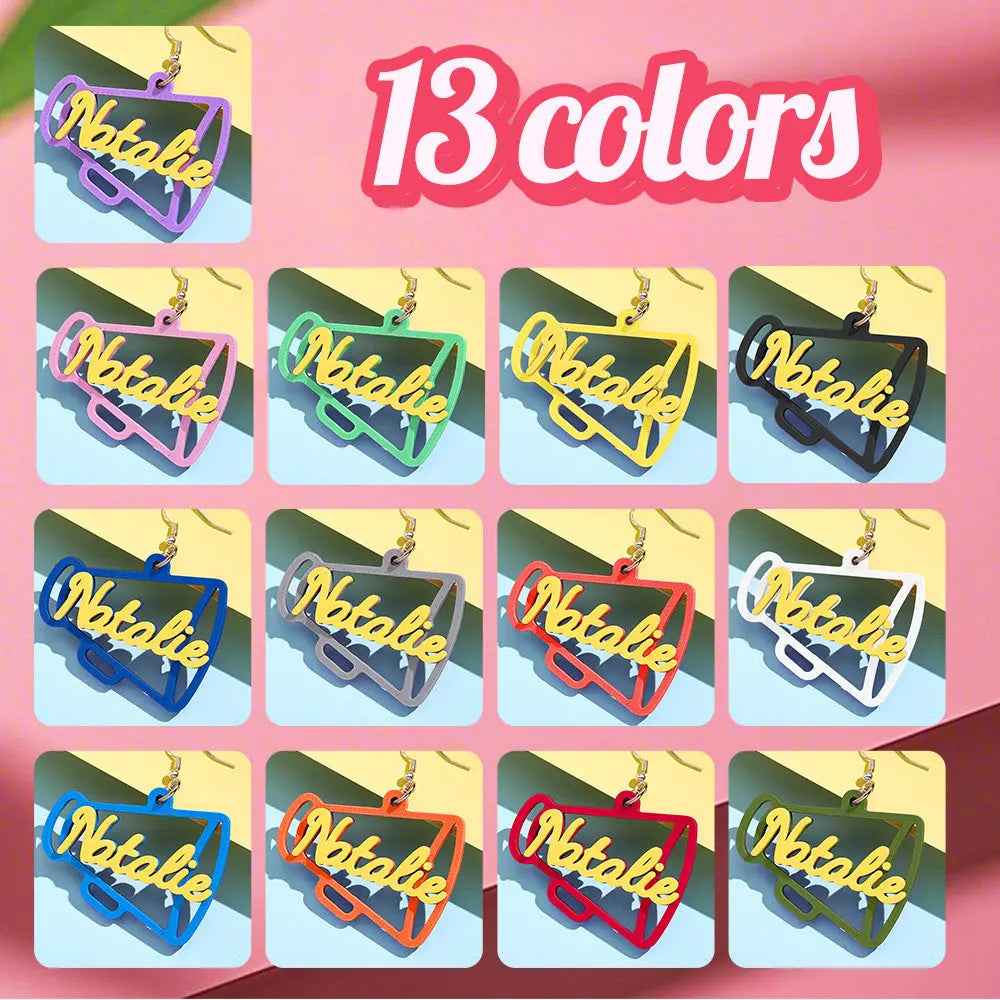 Custom 3D Printed Megaphone Earrings - Personalised Name Jewellery Gift - Customised Earrings