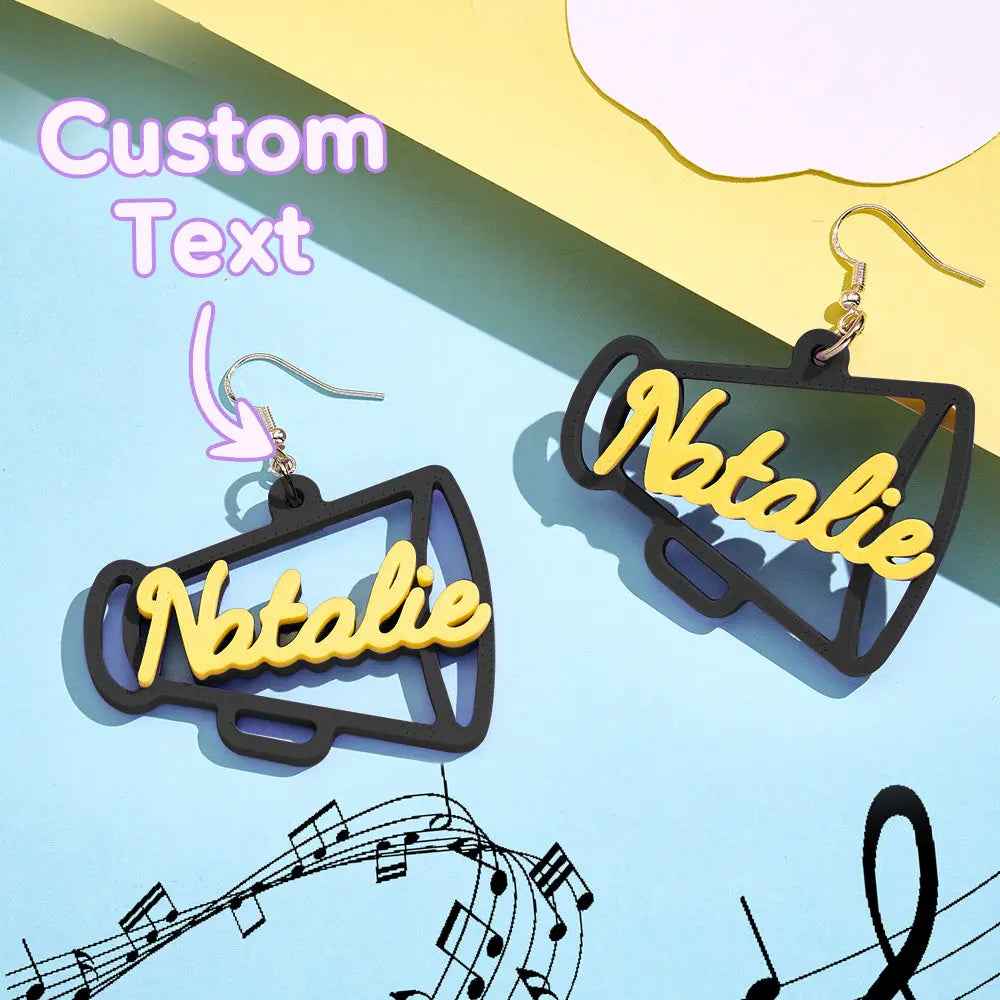 Custom 3D Printed Megaphone Earrings - Personalised Name Jewellery Gift - Customised Earrings