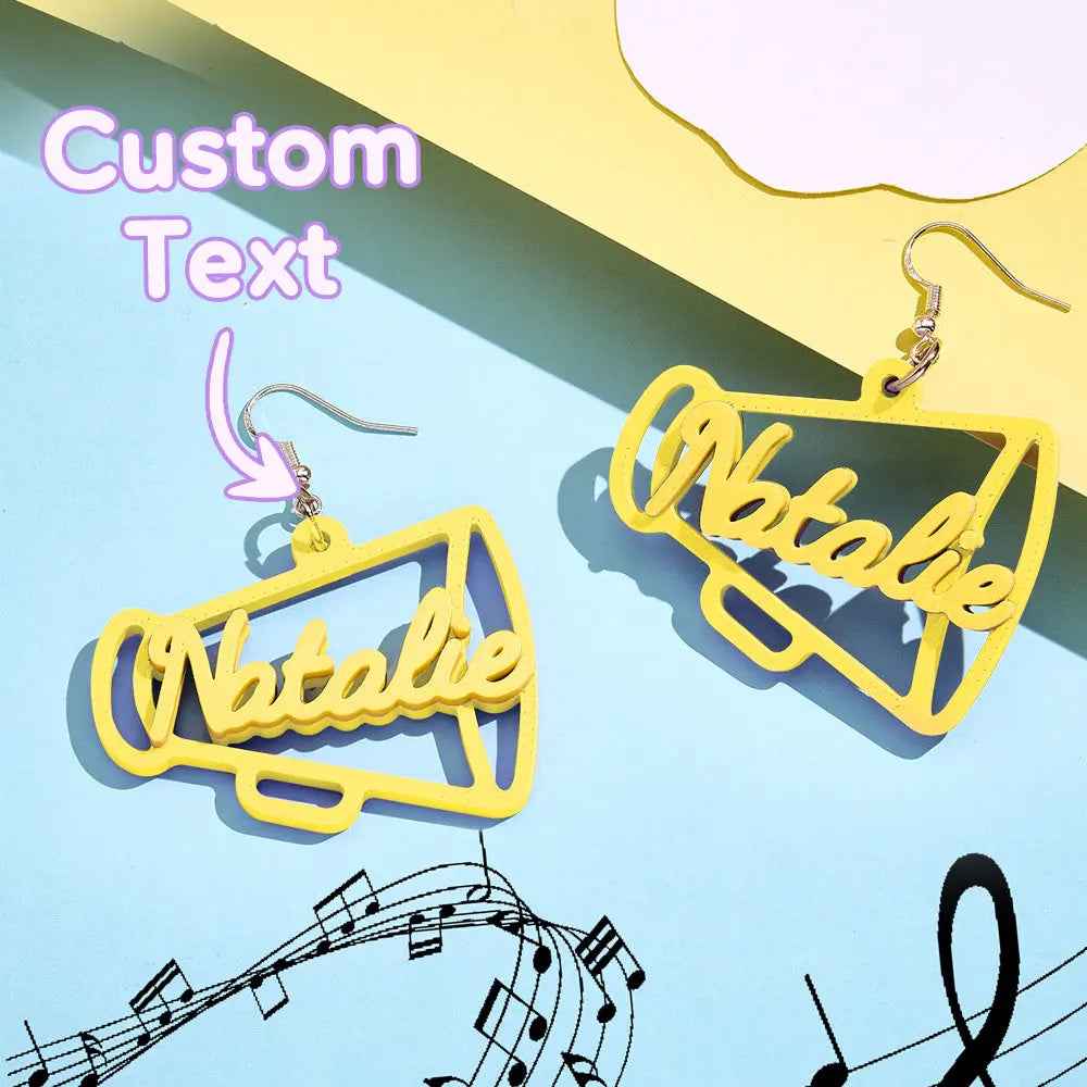 Custom 3D Printed Megaphone Earrings - Personalised Name Jewellery Gift - Customised Earrings