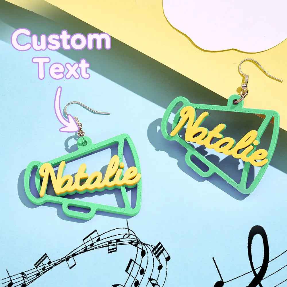Custom 3D Printed Megaphone Earrings - Personalised Name Jewellery Gift - Customised Earrings