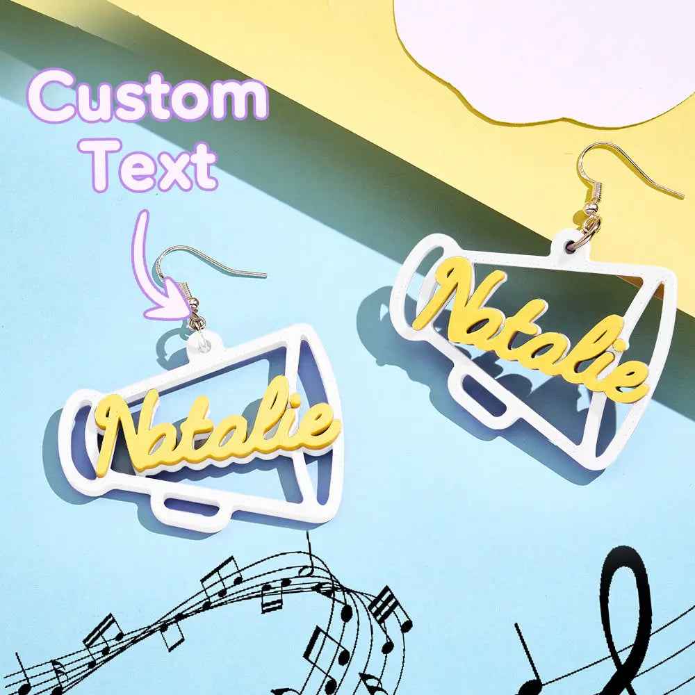 Custom 3D Printed Megaphone Earrings - Personalised Name Jewellery Gift - Customised Earrings