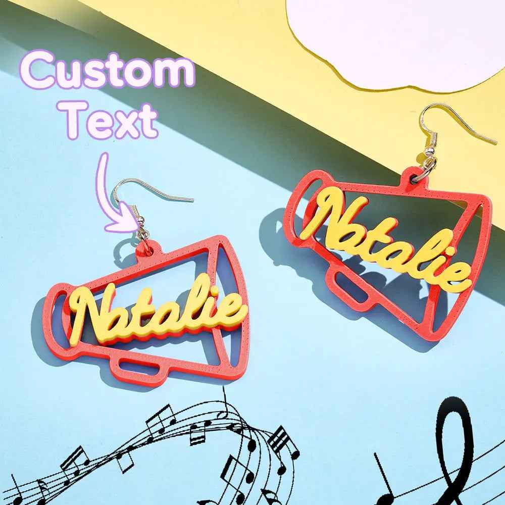 Custom 3D Printed Megaphone Earrings - Personalised Name Jewellery Gift - Customised Earrings