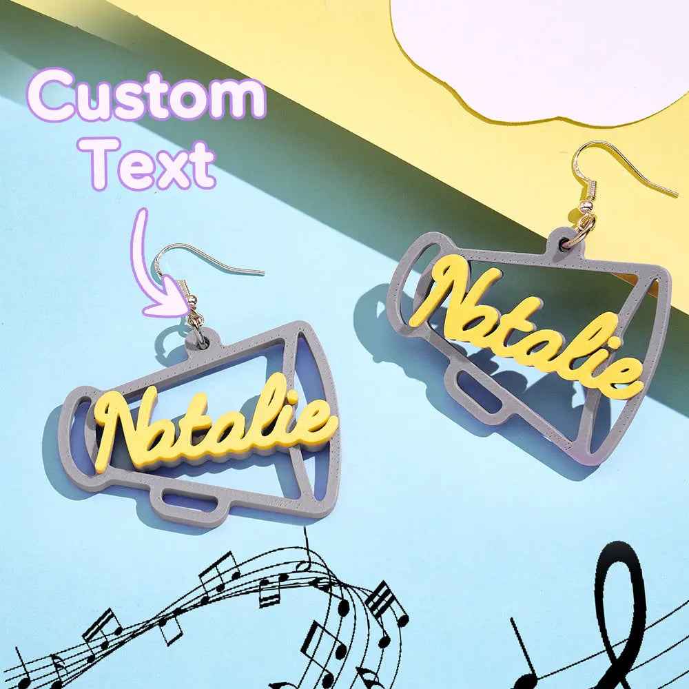 Custom 3D Printed Megaphone Earrings - Personalised Name Jewellery Gift - Customised Earrings