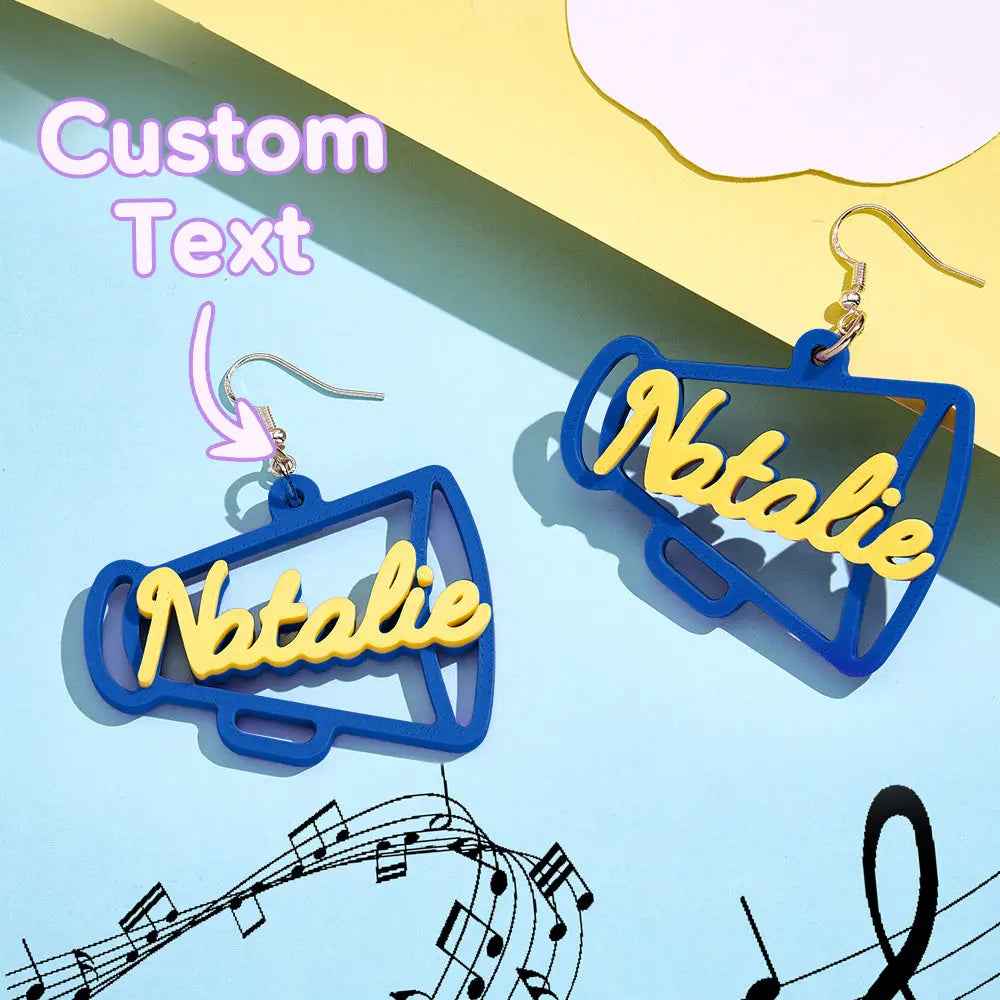 Custom 3D Printed Megaphone Earrings - Personalised Name Jewellery Gift - Customised Earrings
