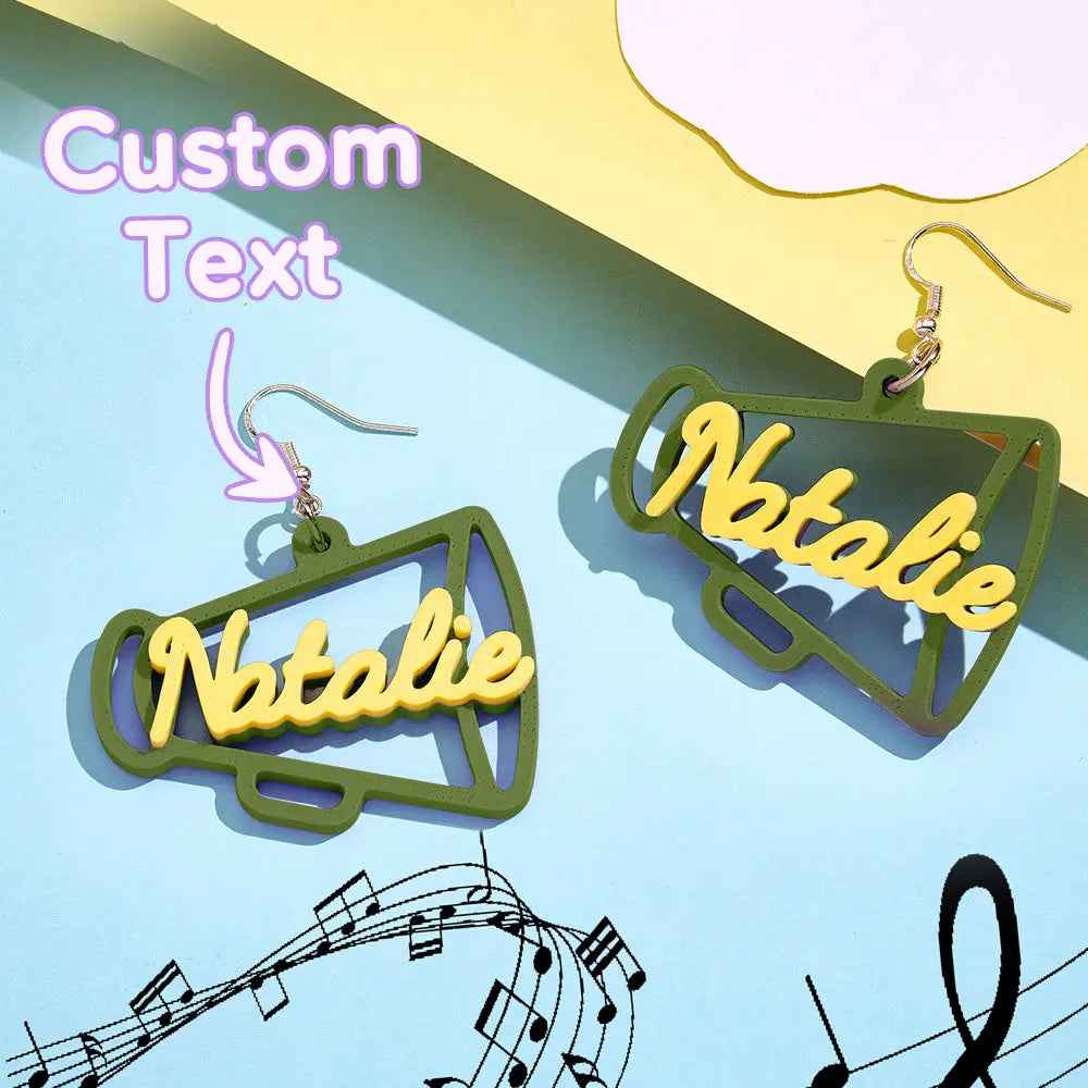 Custom 3D Printed Megaphone Earrings - Personalised Name Jewellery Gift - Customised Earrings