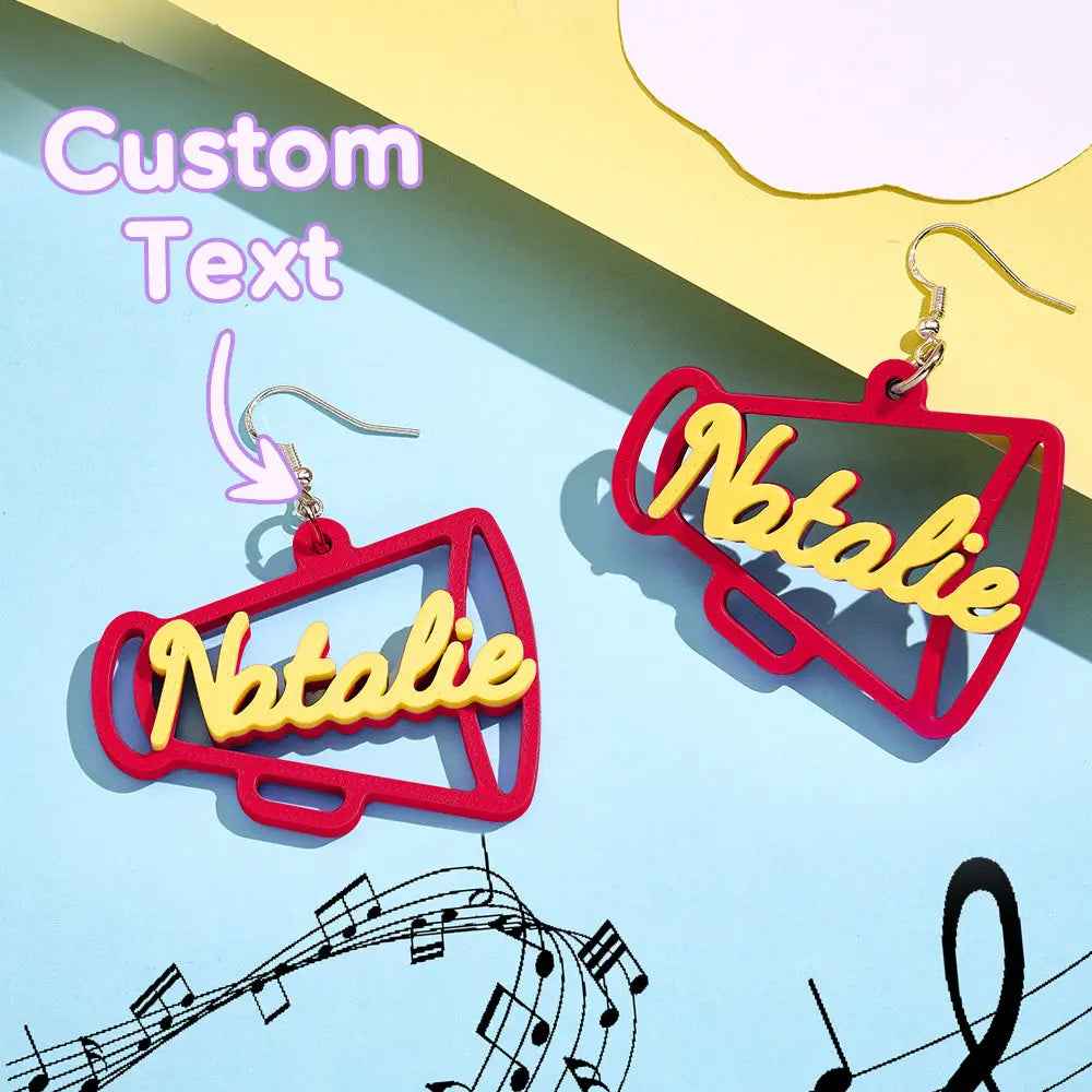 Custom 3D Printed Megaphone Earrings - Personalised Name Jewellery Gift - Customised Earrings
