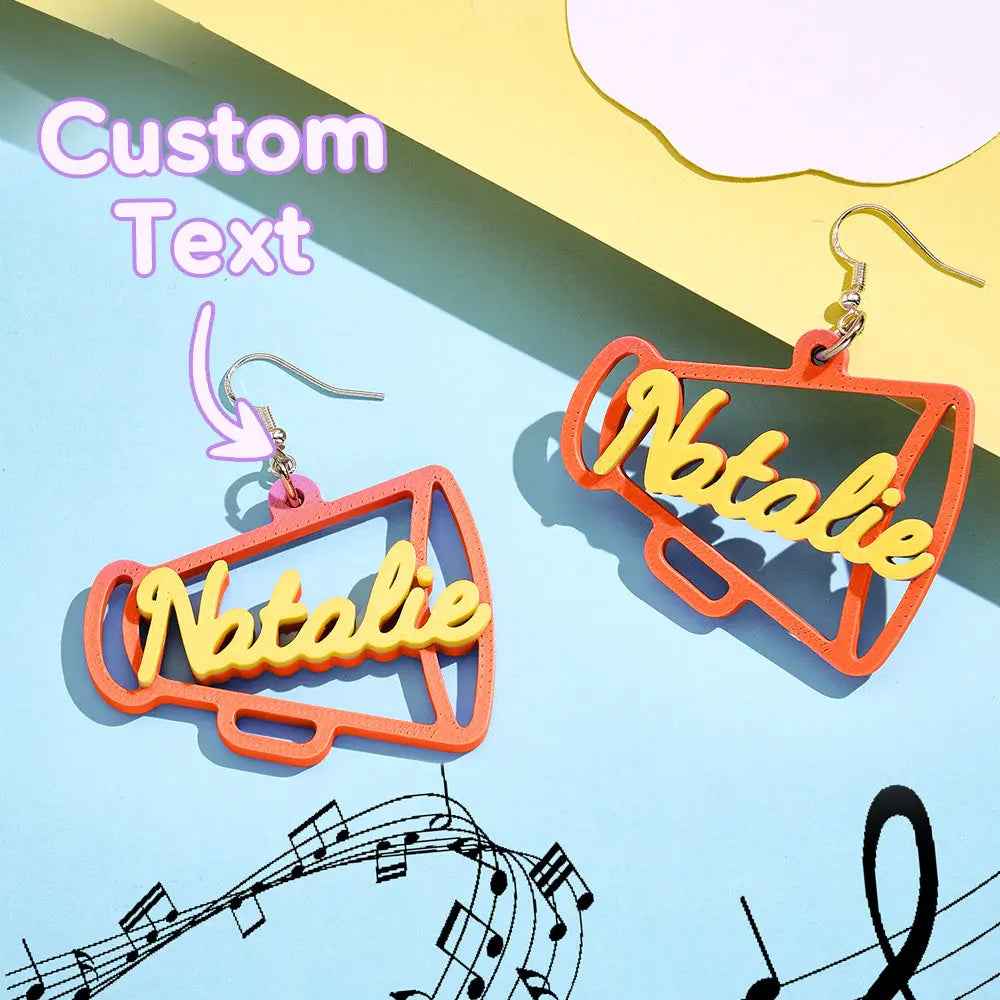 Custom 3D Printed Megaphone Earrings - Personalised Name Jewellery Gift - Customised Earrings