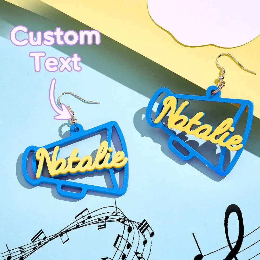 Custom 3D Printed Megaphone Earrings - Personalised Name Jewellery Gift - Customised Earrings