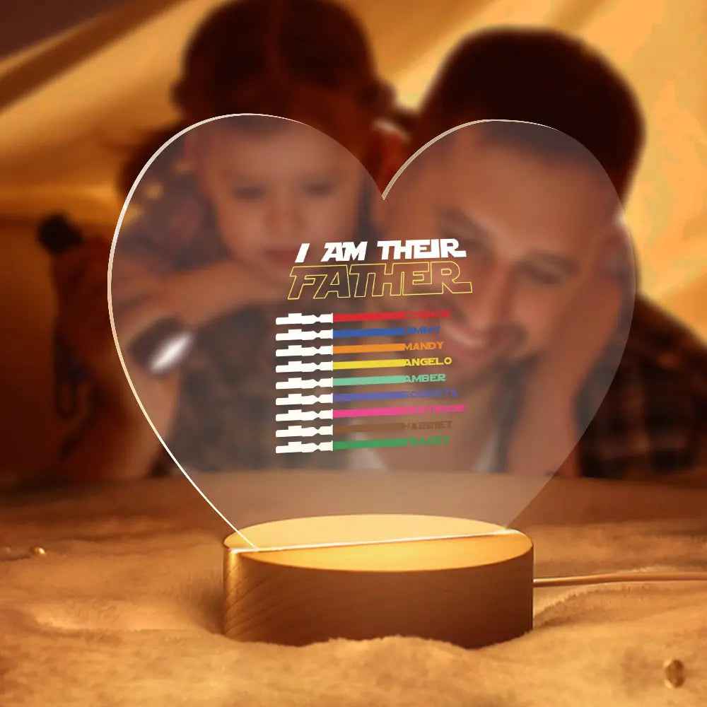 Custom I Am Their Father Heart Night Light - Personalized Acrylic Father's Day Lamp