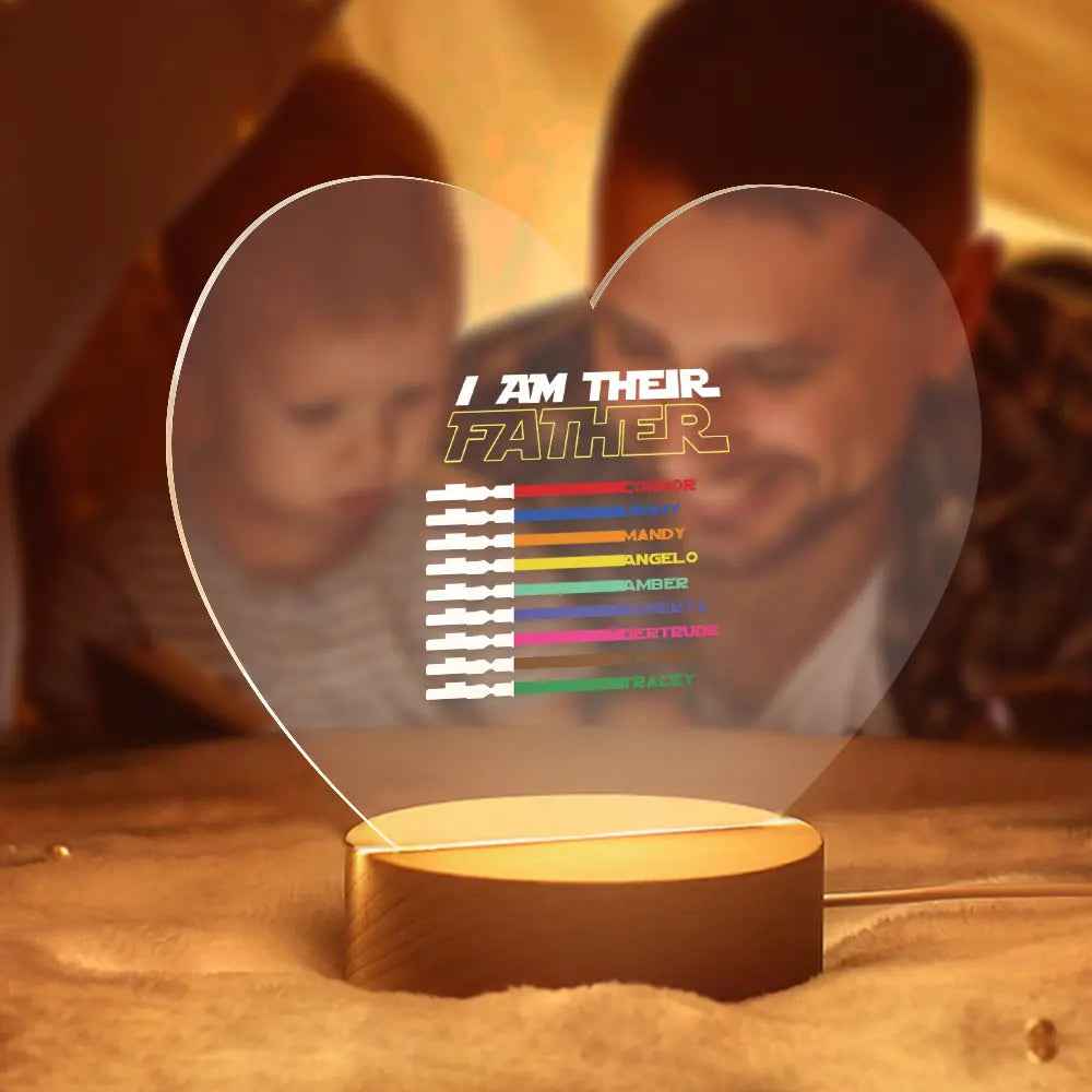 Custom I Am Their Father Heart Night Light - Personalized Acrylic Father's Day Lamp