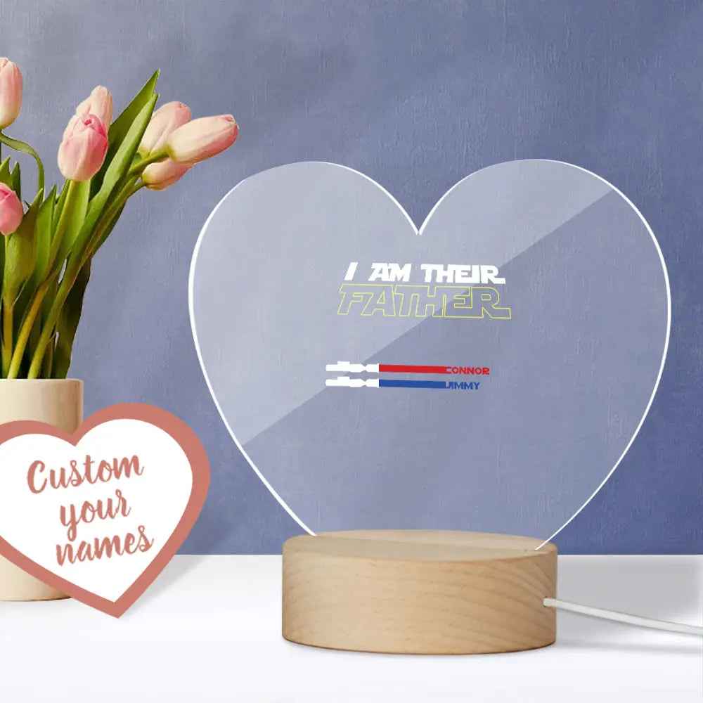 Custom I Am Their Father Heart Night Light - Personalized Acrylic Father's Day Lamp