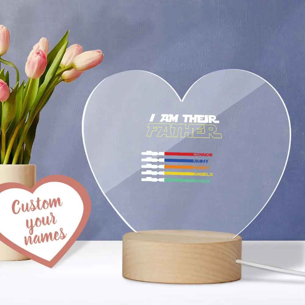 Custom I Am Their Father Heart Night Light - Personalized Acrylic Father's Day Lamp
