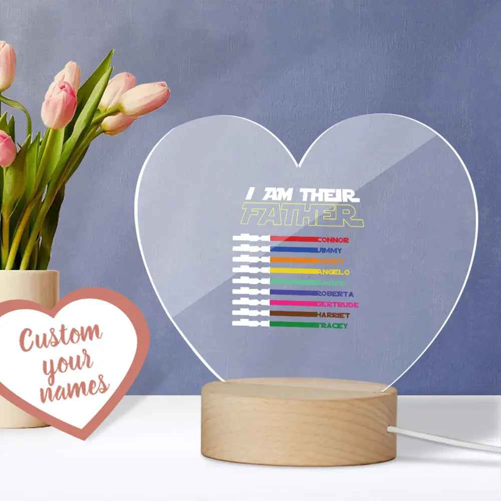 Custom I Am Their Father Heart Night Light - Personalized Acrylic Father's Day Lamp