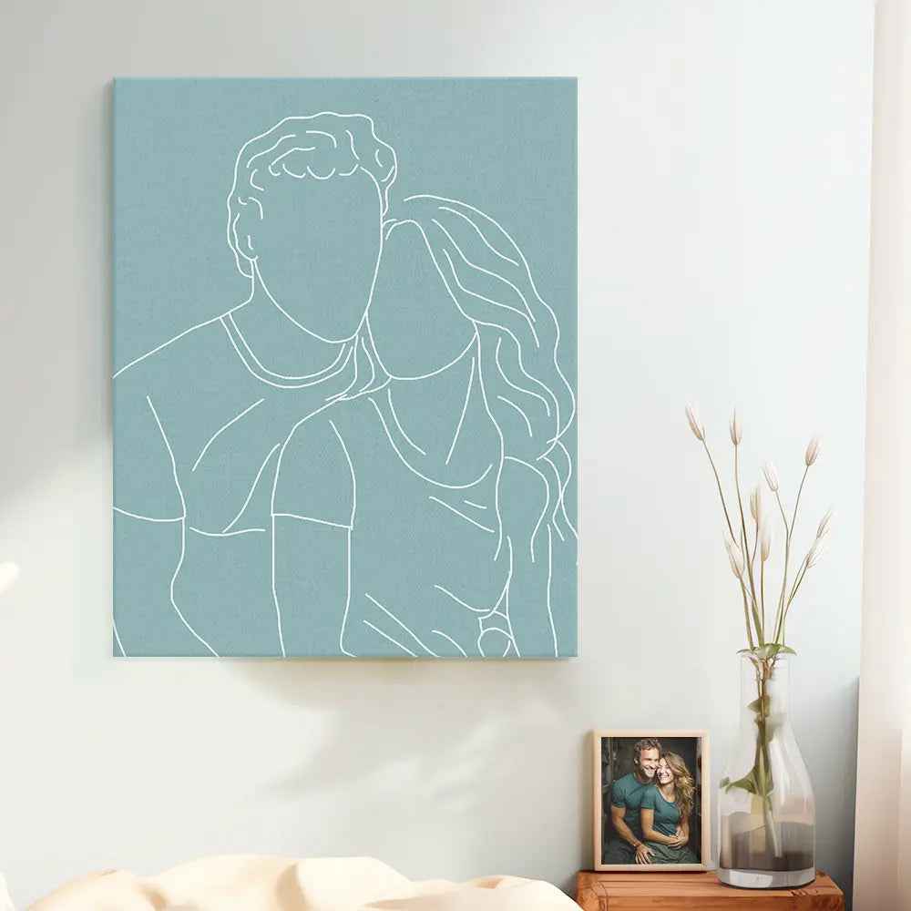 Custom Line Art Photo Portrait Canvas Gifts for Him/Her/Couples/Family, Customised Wall Art, Personalised Gift