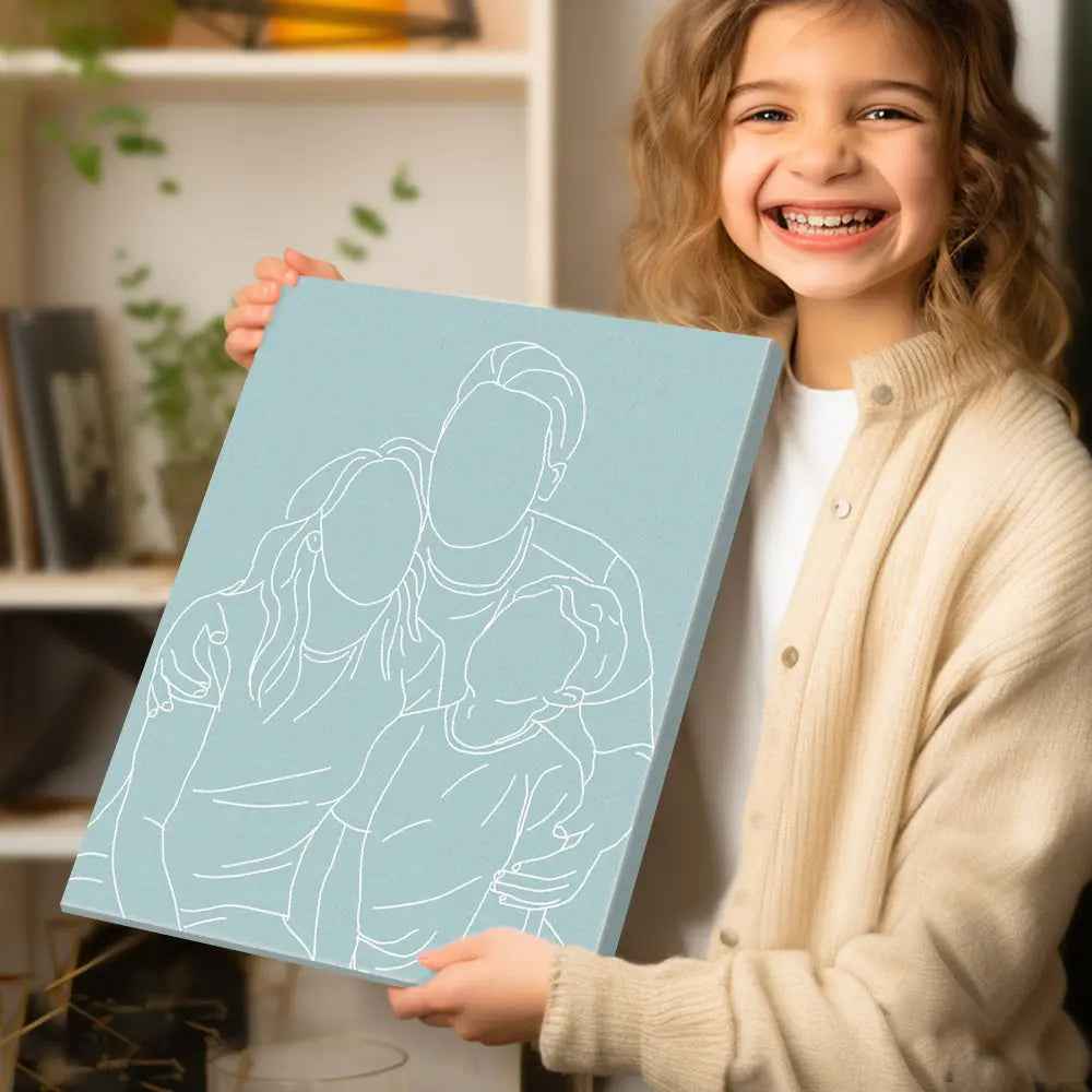 Custom Line Art Photo Portrait Canvas Gifts for Him/Her/Couples/Family, Customised Wall Art, Personalised Gift