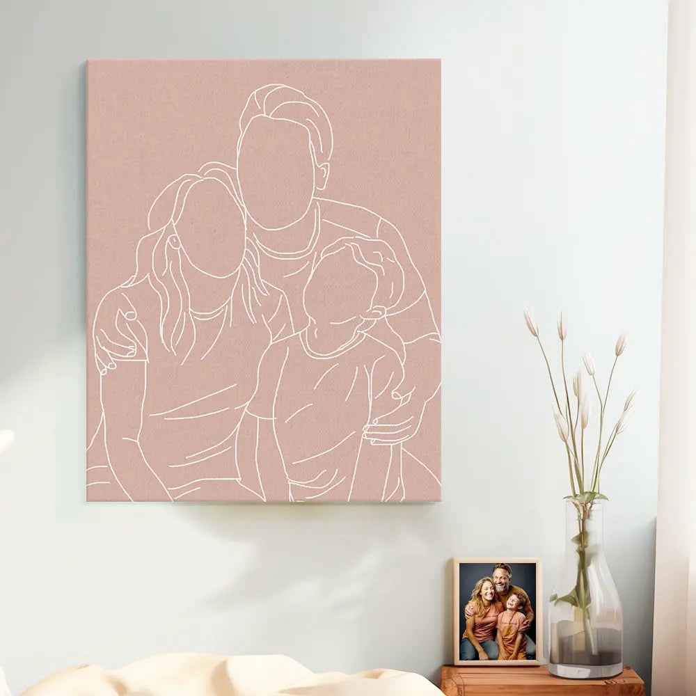 Custom Line Art Photo Portrait Canvas Gifts for Him/Her/Couples/Family, Customised Wall Art, Personalised Gift