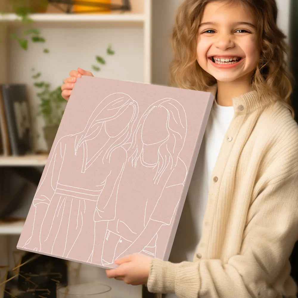 Custom Line Art Photo Portrait Canvas Gifts for Him/Her/Couples/Family, Customised Wall Art, Personalised Gift