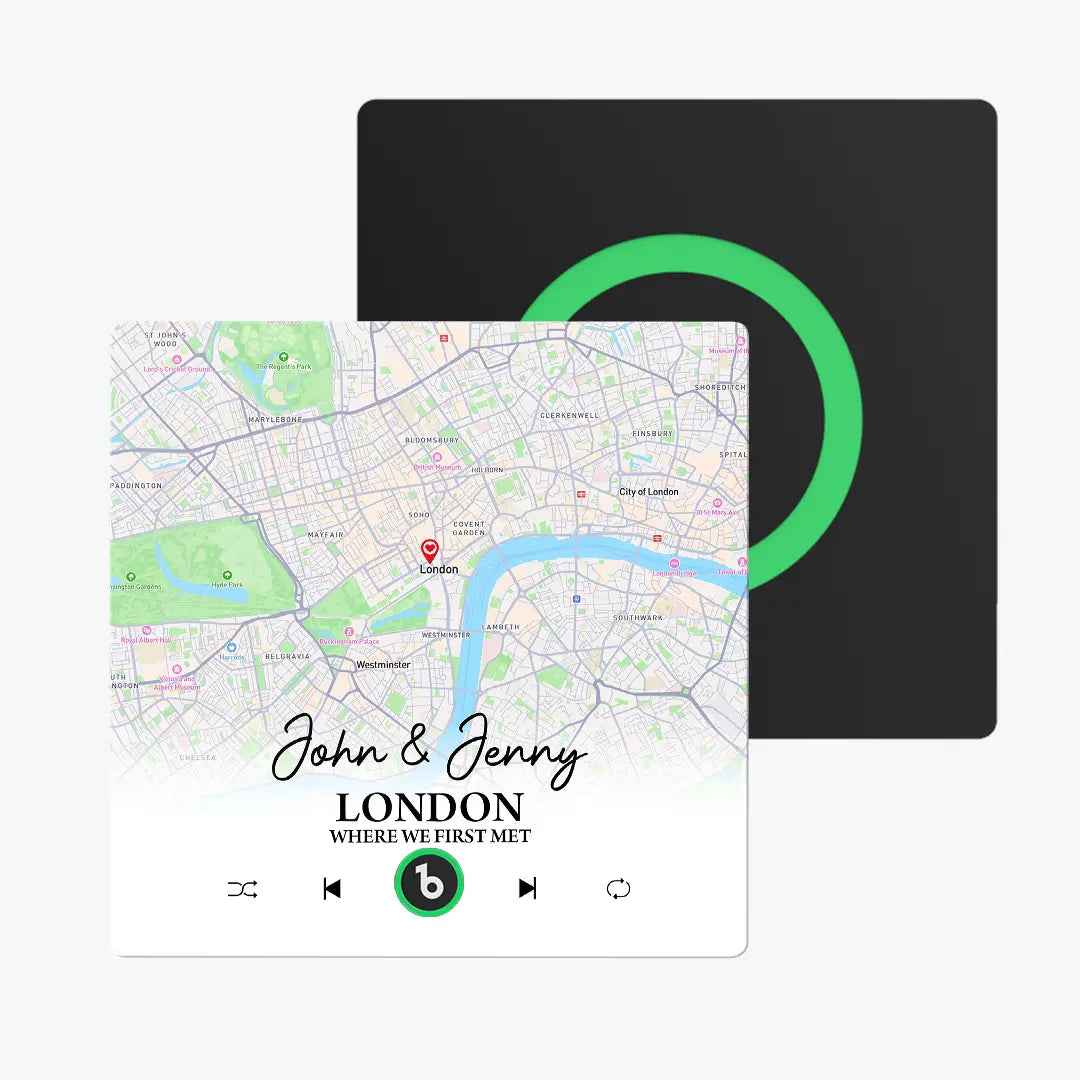 Custom Map Fridge Magnet - FridgeBeats Frameless Design with Personalised Text 4.0 Upgrade