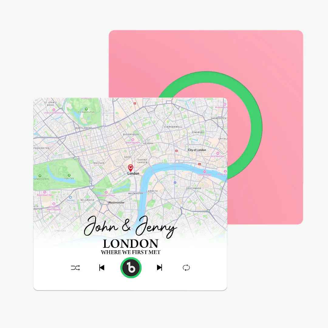 Custom Map Fridge Magnet - FridgeBeats Frameless Design with Personalised Text 4.0 Upgrade