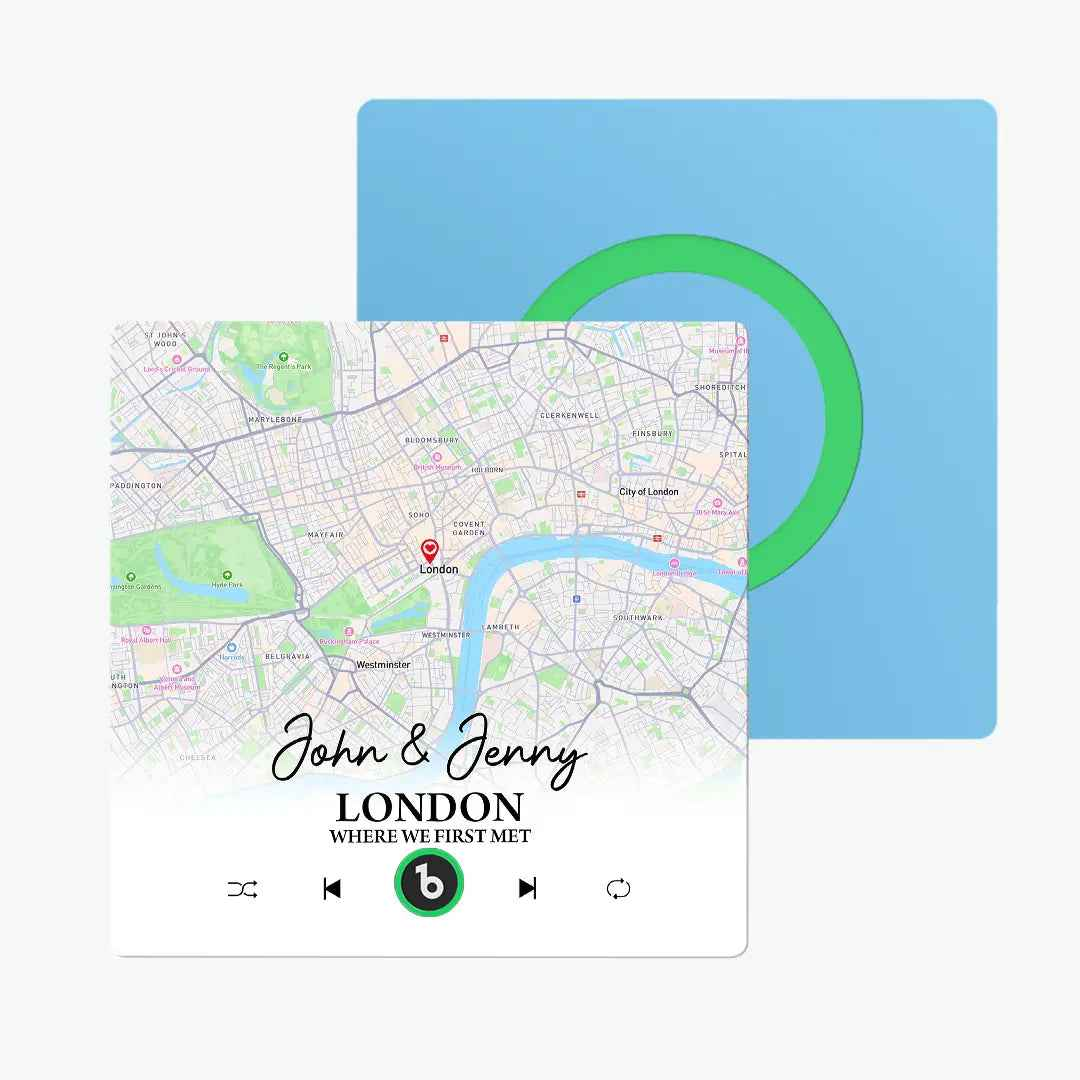 Custom Map Fridge Magnet - FridgeBeats Frameless Design with Personalised Text 4.0 Upgrade