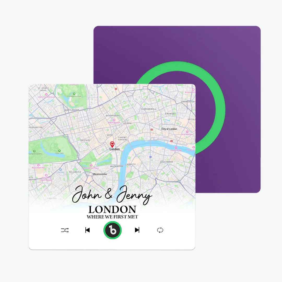 Custom Map Fridge Magnet - FridgeBeats Frameless Design with Personalised Text 4.0 Upgrade