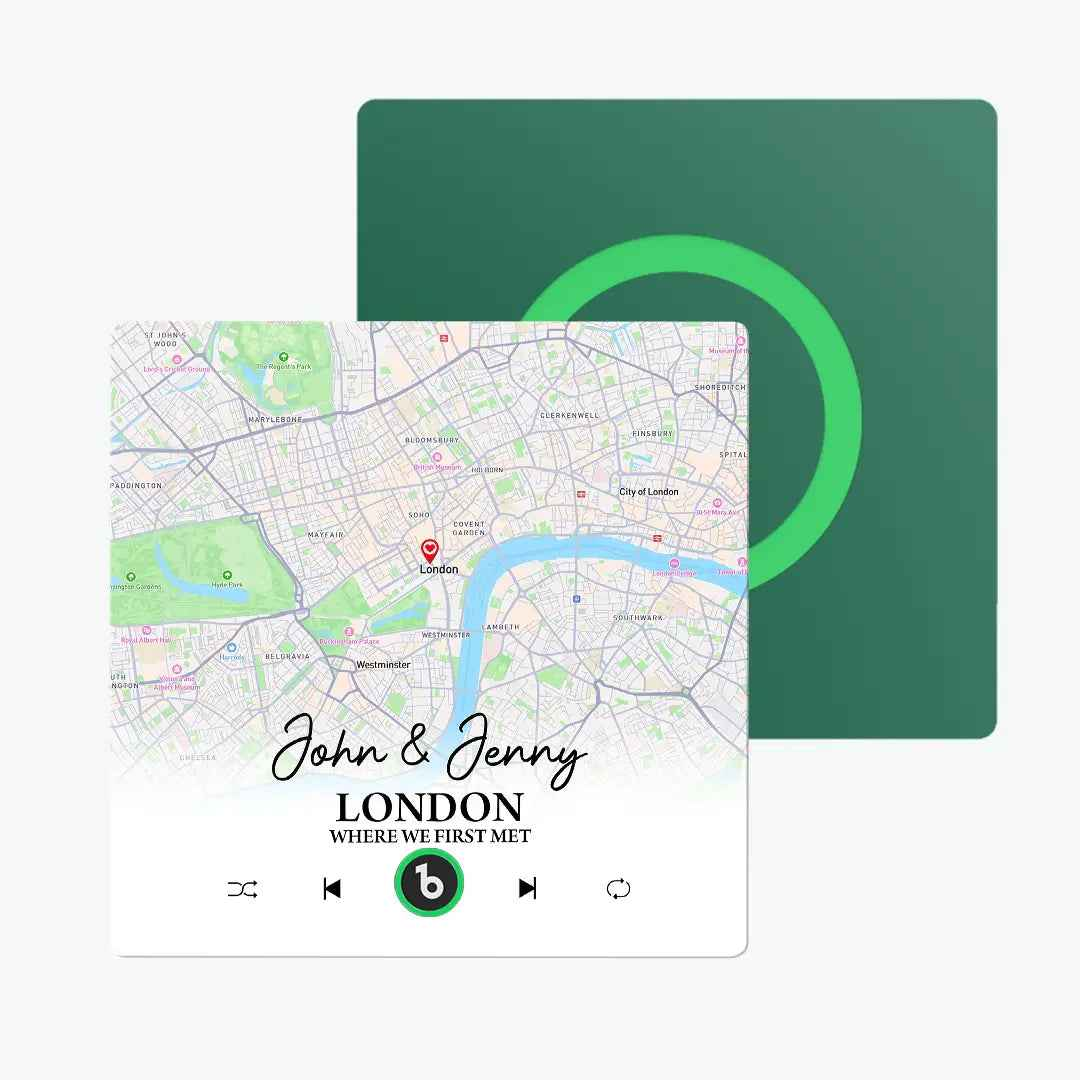 Custom Map Fridge Magnet - FridgeBeats Frameless Design with Personalised Text 4.0 Upgrade