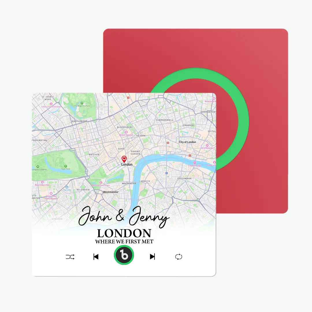 Custom Map Fridge Magnet - FridgeBeats Frameless Design with Personalised Text 4.0 Upgrade