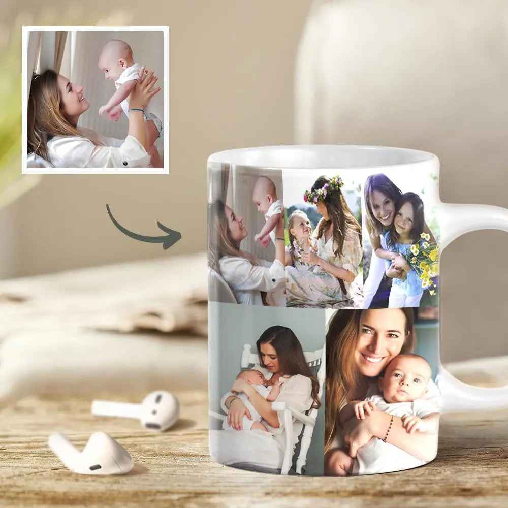 Custom Photo Collage Mug - Personalised Ceramic Coffee Mug with 10 Photos - Unique Gift