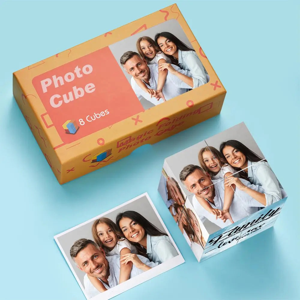 Custom Photo Cube Photo Frame | Unique Multi-Photo Gift | Interactive Memory Display | Personalised Family Photo Cube