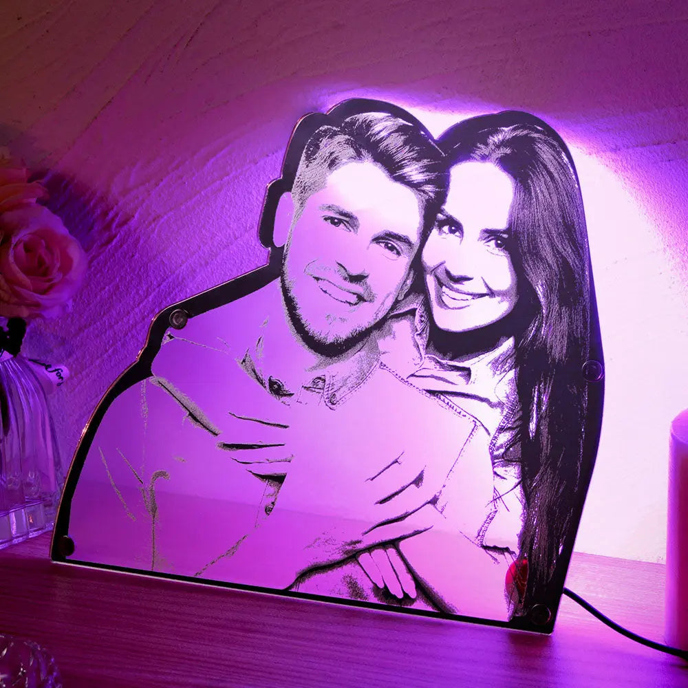Unique engraved portrait wall light with LED, High-quality personalised acrylic mirror light, personalised wall art, customised wall art, unique gift, personalised gifts, customised gifts, custom family portraits, custom photo wall art, unique gift ideas, wedding gifts, anniversary gifts, Valentine's Day gifts, custom gifts, handmade gifts, customised gifts, personalised decorations, unique decorations
