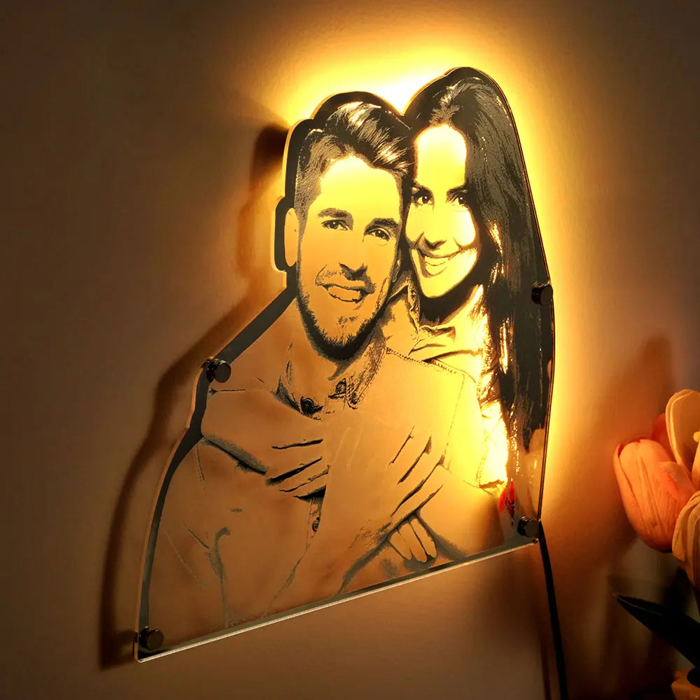 Personalised Portrait Mirror Light, Custom Light-Up Wall Decor, Unique Acrylic Mirror Wall Light, Customised Portrait Wall Art, LED Mirror Light Gift for Home, Custom Acrylic Engraved Mirror Light, Personalised Wall Decor with Lighting, Stylish Custom Portrait Light, Personalised portrait mirror light for weddings, Custom LED wall decor gift for anniversaries