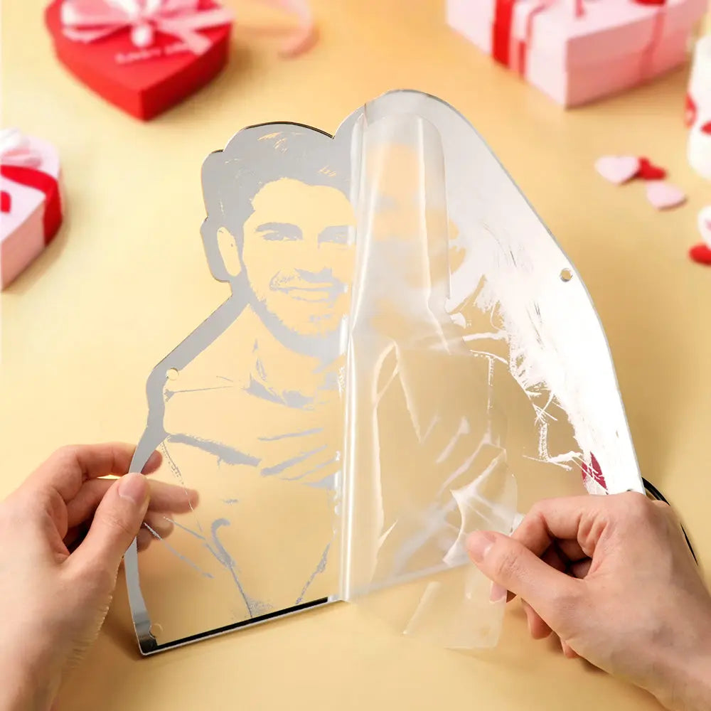 Unique engraved portrait wall light with LED, High-quality personalised acrylic mirror light, personalised wall art, customised wall art, unique gift, personalised gifts, customised gifts, custom family portraits, custom photo wall art, unique gift ideas, wedding gifts, anniversary gifts, Valentine's Day gifts, custom gifts, handmade gifts, customised gifts, personalised decorations, unique decorations