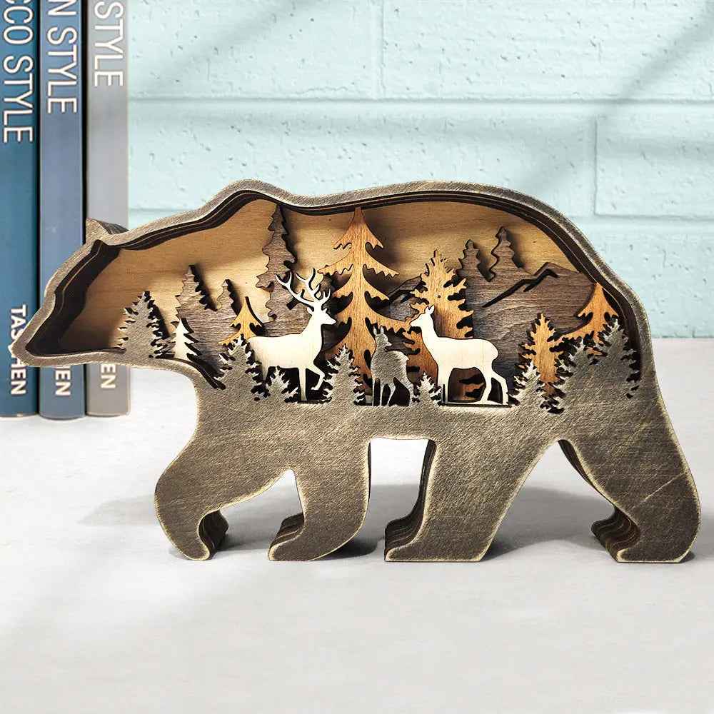 Custom Wooden Animal Statue Silhouette - Multi-layer Animal Decor Ornament for Home
