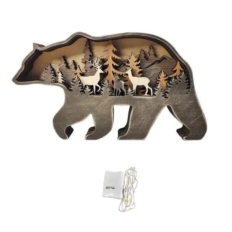 Custom Wooden Animal Statue Silhouette - Multi-layer Animal Decor Ornament for Home
