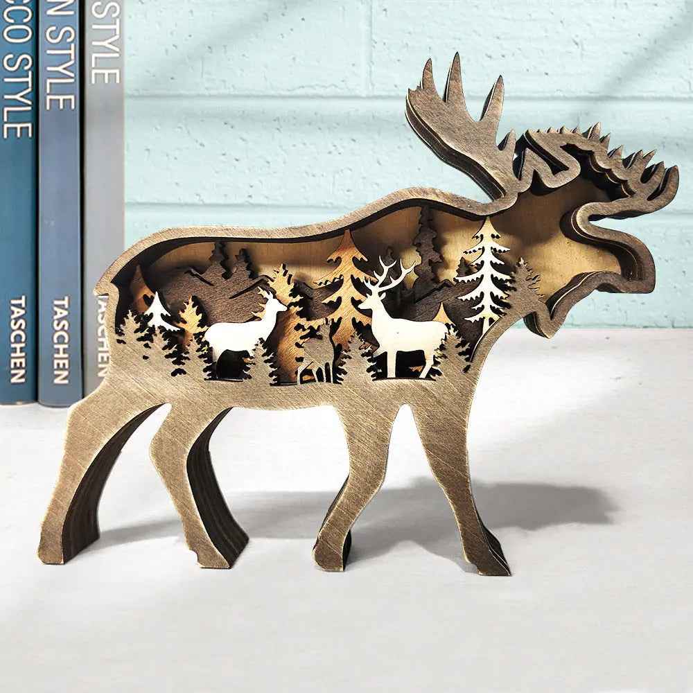 Custom Wooden Animal Statue Silhouette - Multi-layer Animal Decor Ornament for Home