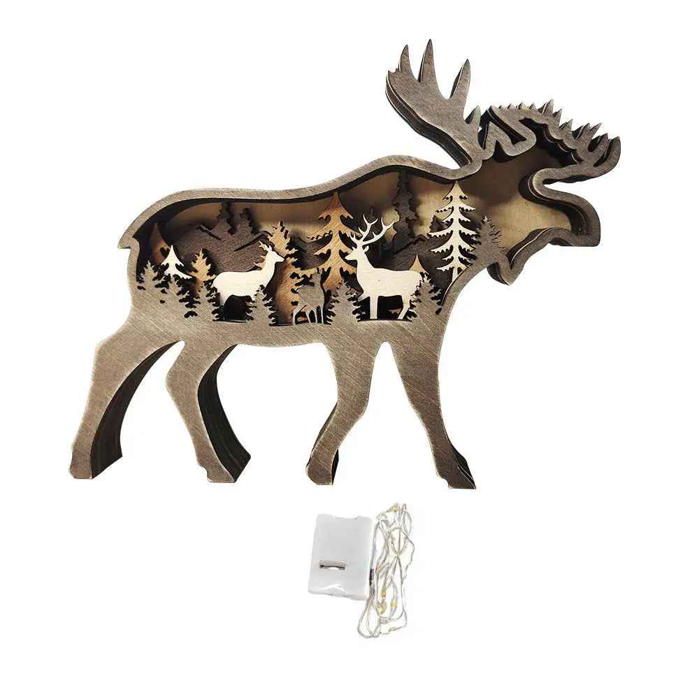 Custom Wooden Animal Statue Silhouette - Multi-layer Animal Decor Ornament for Home
