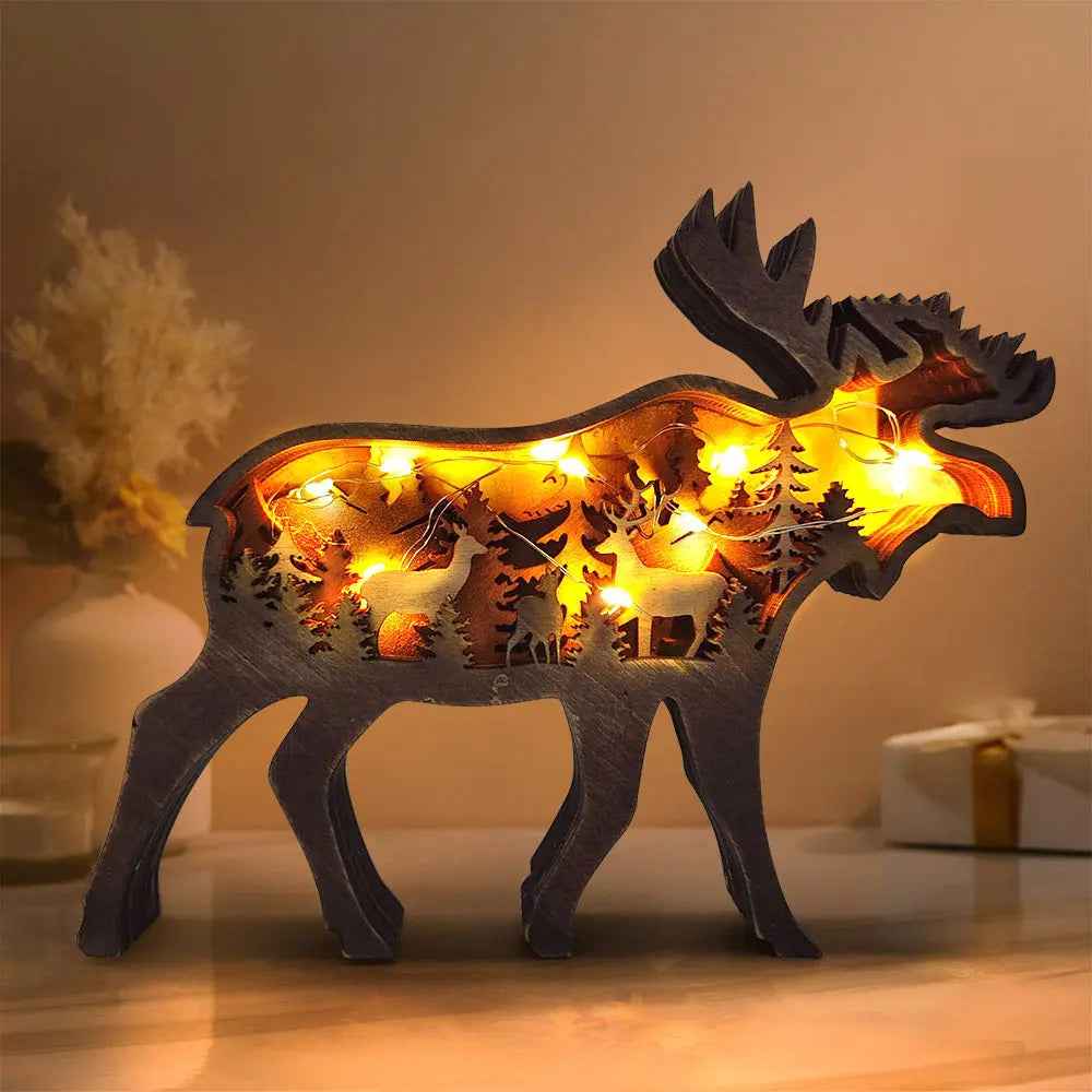 Custom Wooden Animal Statue Silhouette - Multi-layer Animal Decor Ornament for Home