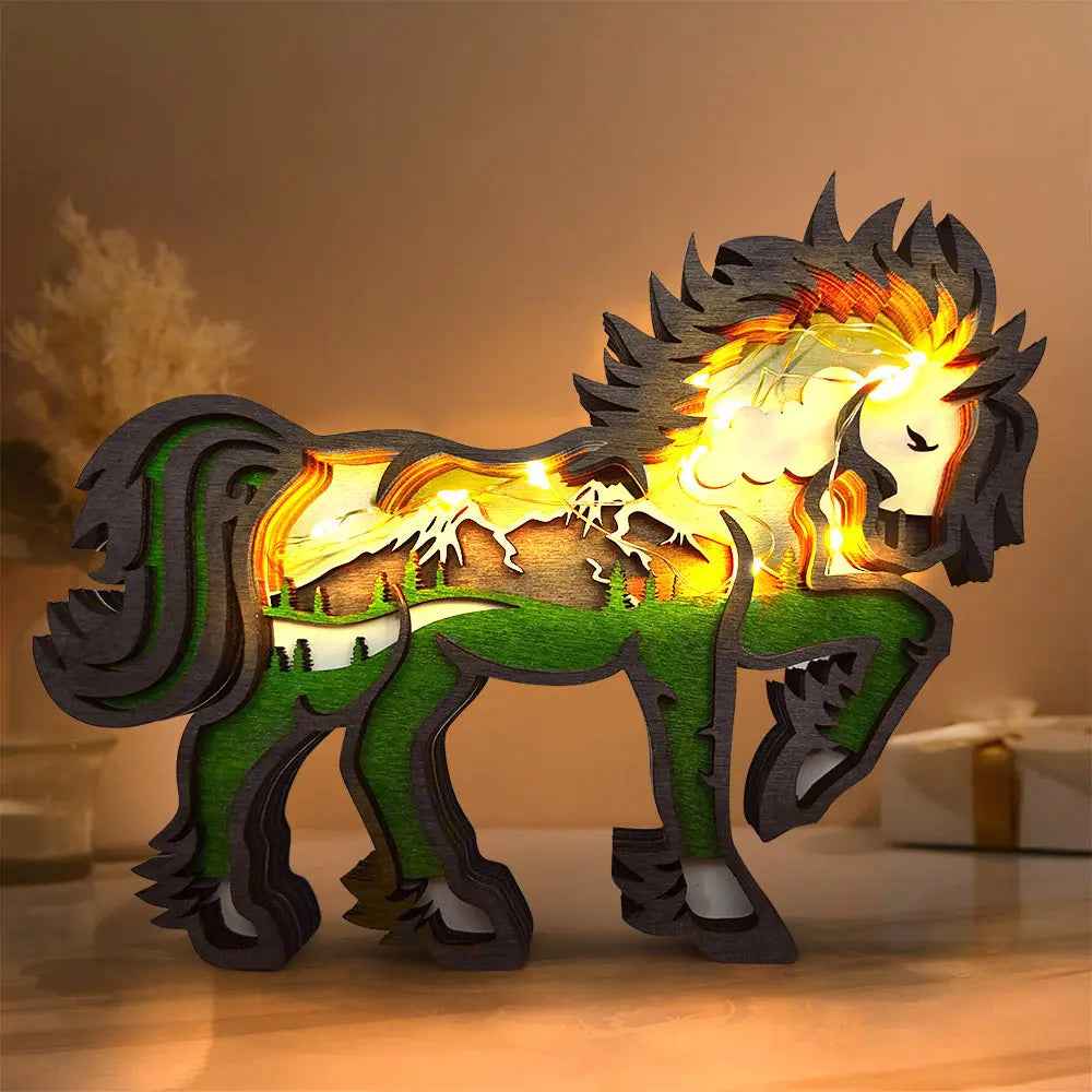 Custom Wooden Animal Statue Silhouette - Multi-layer Animal Decor Ornament for Home