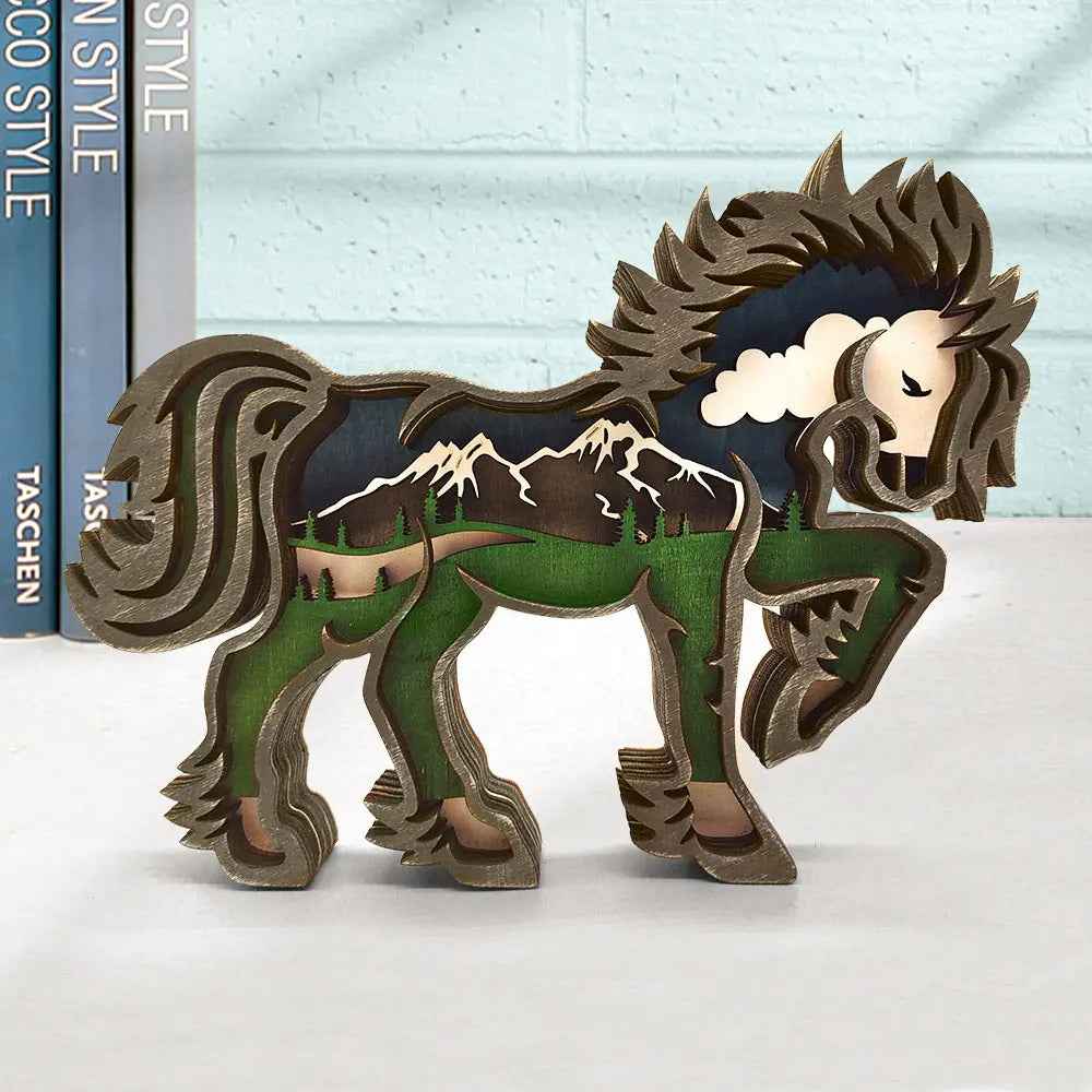Custom Wooden Animal Statue Silhouette - Multi-layer Animal Decor Ornament for Home