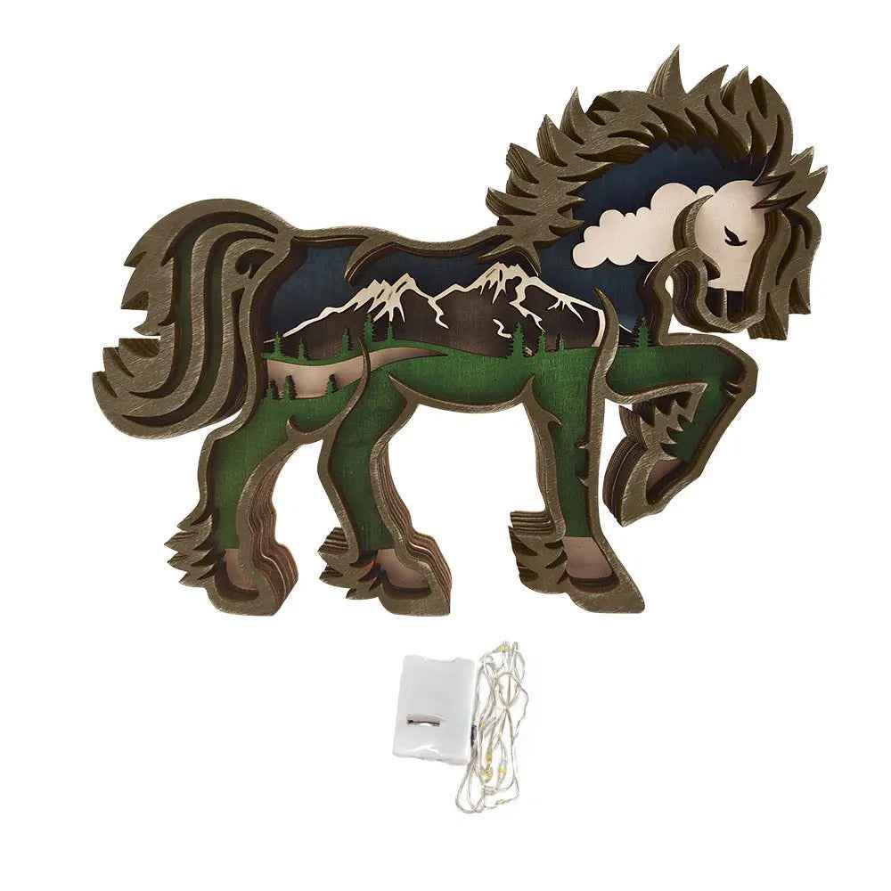 Custom Wooden Animal Statue Silhouette - Multi-layer Animal Decor Ornament for Home