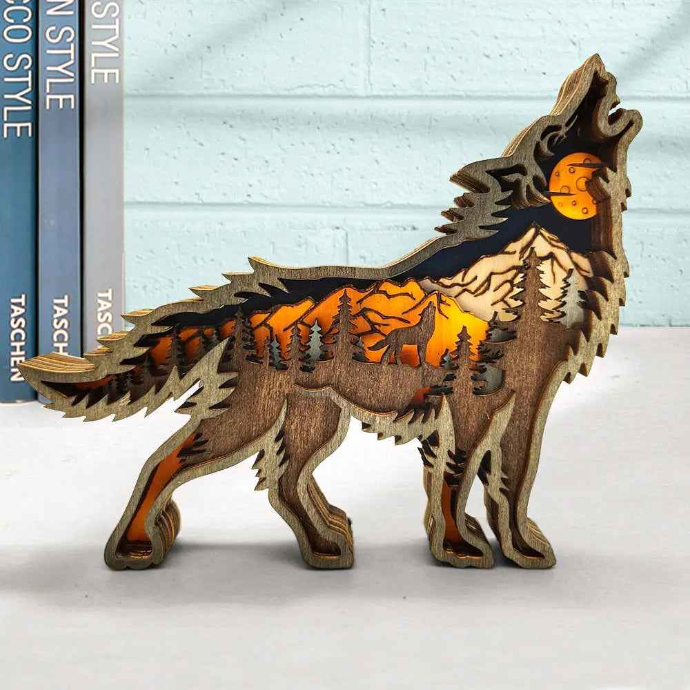 Custom Wooden Animal Statue Silhouette - Multi-layer Animal Decor Ornament for Home