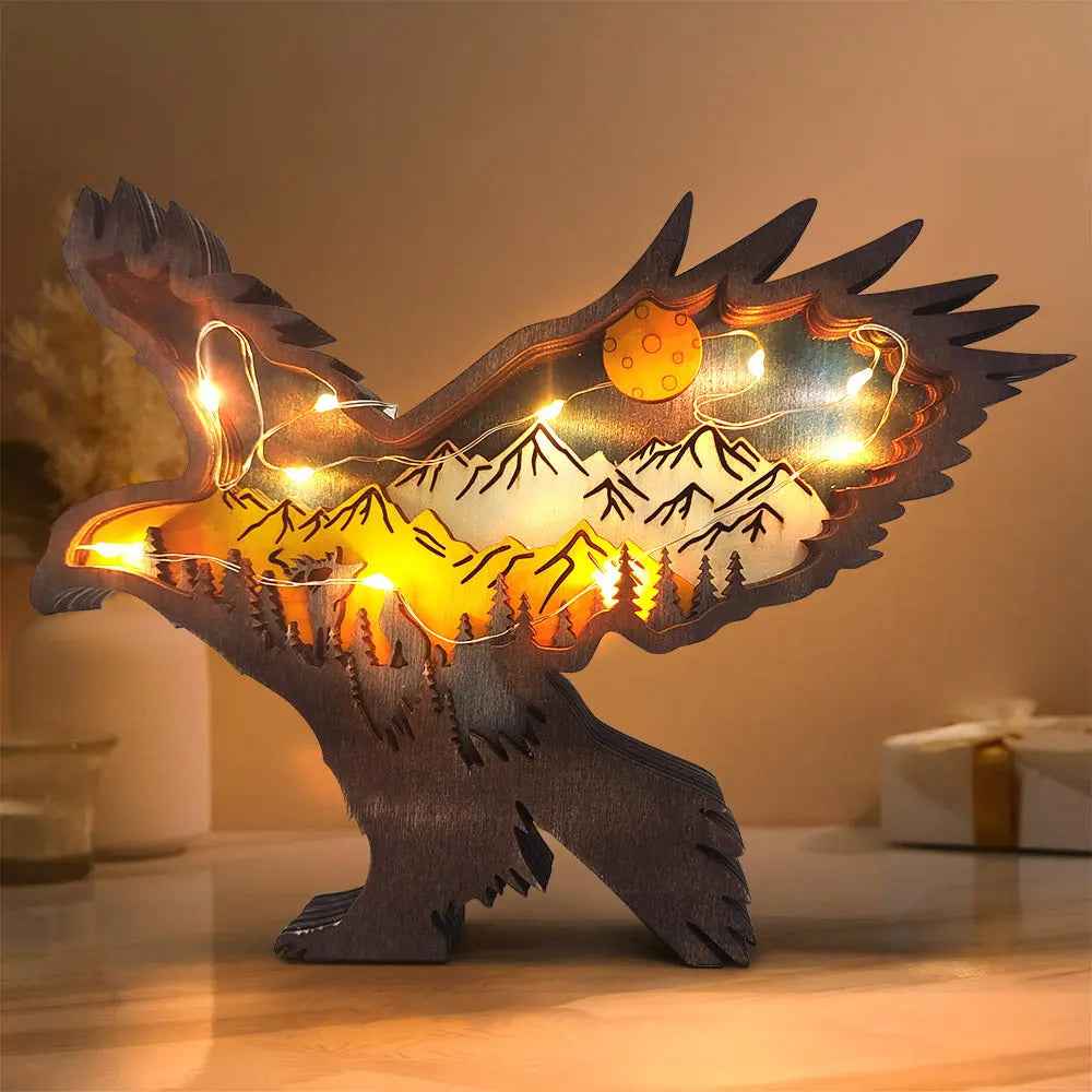 Custom Wooden Animal Statue Silhouette - Multi-layer Animal Decor Ornament for Home